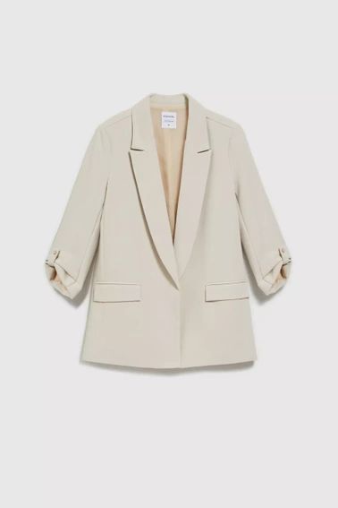 Marynarka z marszczonym rękawem 3/4 beżowa