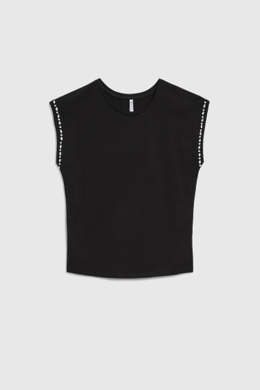 Bawełniana bluzka z ozdobionymi rękawami czarna