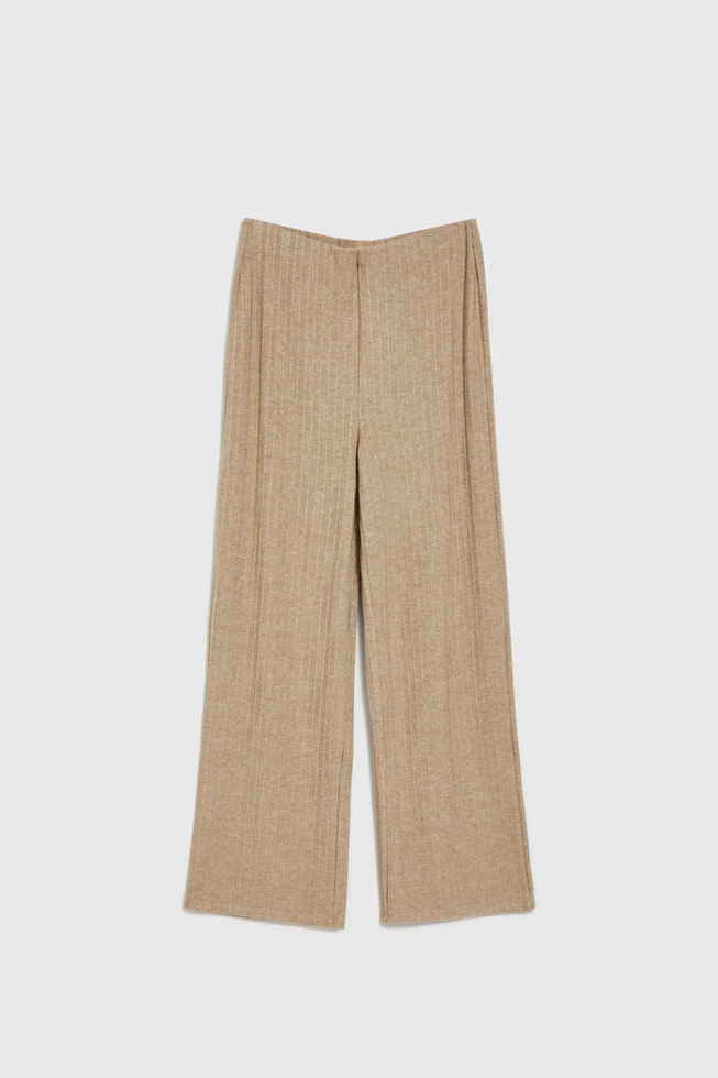 Prążkowane spodnie z metaliczną nitką beżowe