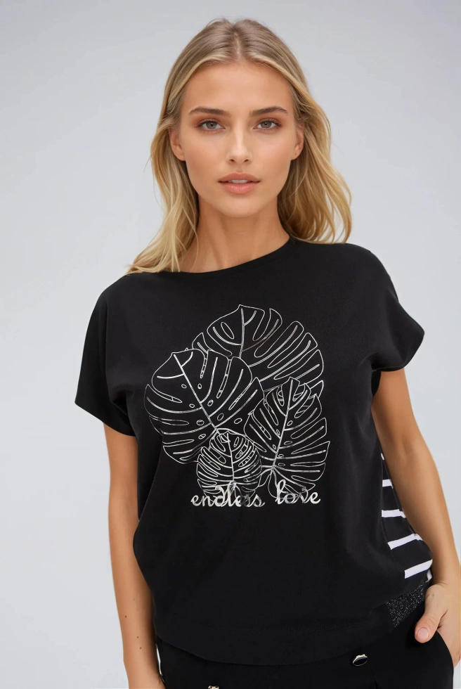 Bluzka z bawełny z printem czarna