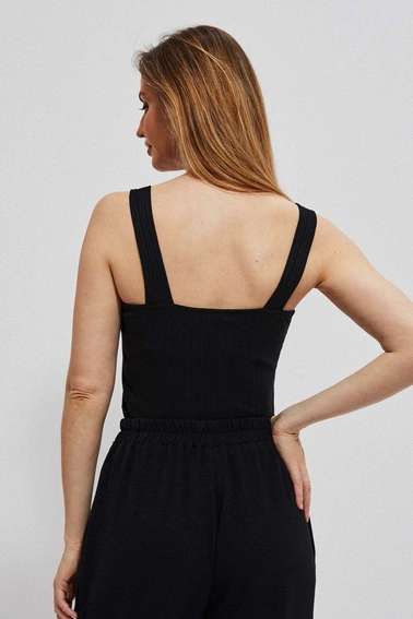 Prążkowany top na szerokich ramiączkach czarny