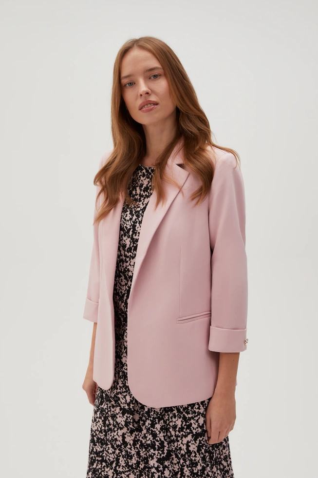 Marynarka z rękawami 3/4 różowa