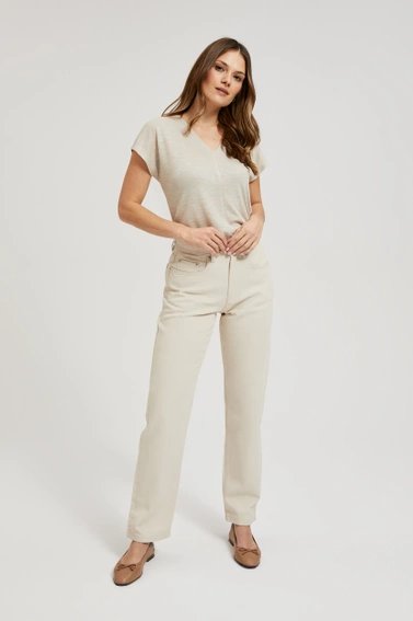 Bawełniane jeansy z prostą nogawką beżowe