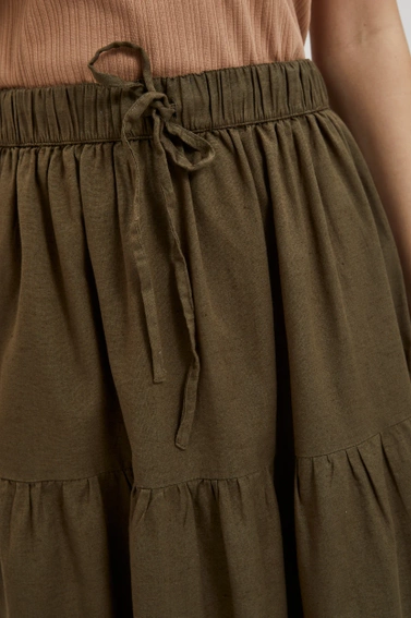 Spódnica midi z gumą w talii oliwkowa 