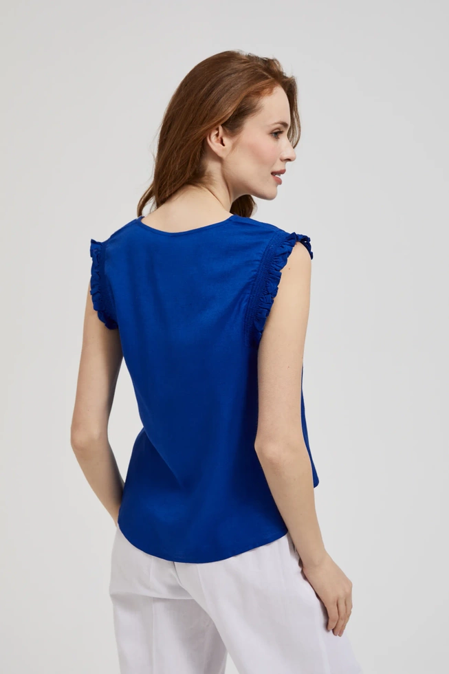 Koszula z falbanką na ramionach niebieska