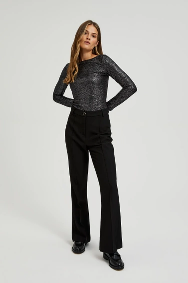 Błyszcząca bluzka z długimi rękawami czarna