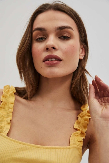 Prążkowany top damski żółty