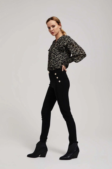 Wzorzysta koszula z wiązaniem na dekolcie czarna