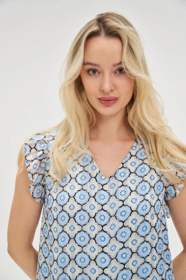 Wzorzysta sukienka z wiskozy niebieska