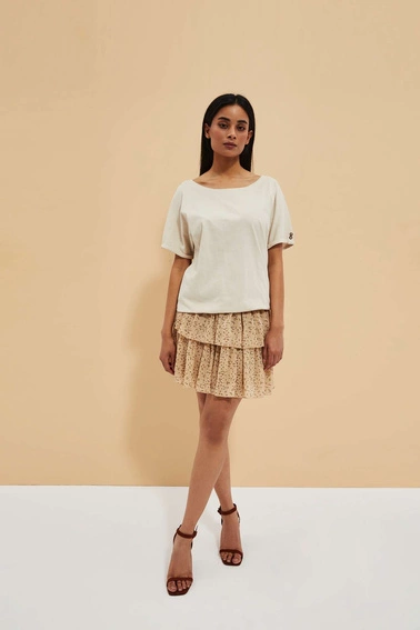 Gładki t-shirt z guzikami na rękawach piaskowy