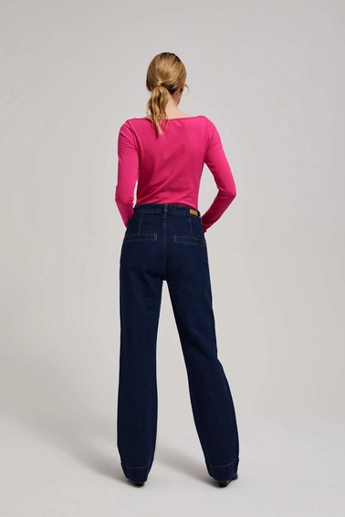 Jeansy wide leg ze średnim stanem granatowe