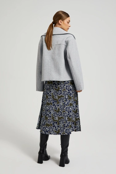 Dwurzędowy krótki płaszcz szary 