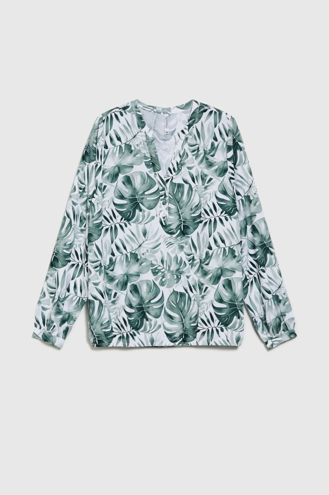 Wiskozowa koszula z tropikalnym wzorem oliwkowa