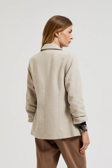 Gładka marynarka z marszczonymi rękawami 3/4 beżowa