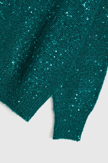 Sweter z cekinami i okrągłym dekoltem zielony