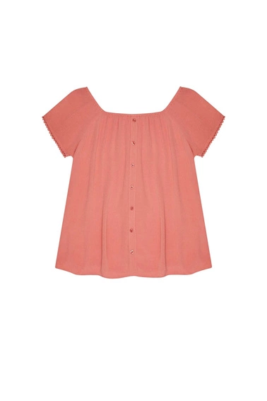 Gładka bluzka koszulowa z wiskozy ceglasta