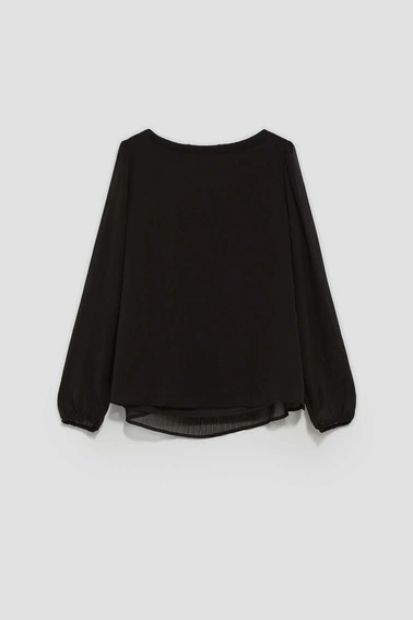 Koszula z bufiastymi rękawami i wiązaniem z tyłu czarna