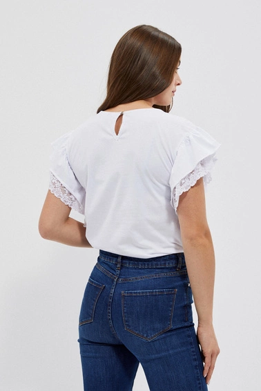 Bluzka z koronką i falbaną na krótkich rękawach biała