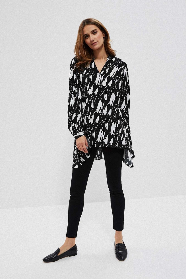 Długa koszula z wiskozy zapinana na guziki czarna