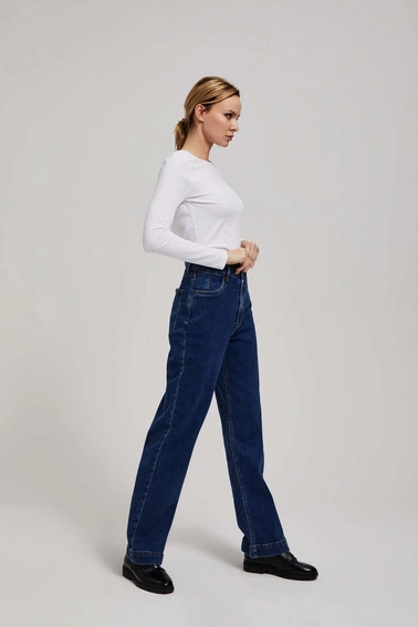 Jeansy wide leg zapinane na podwójne guziki granatowe