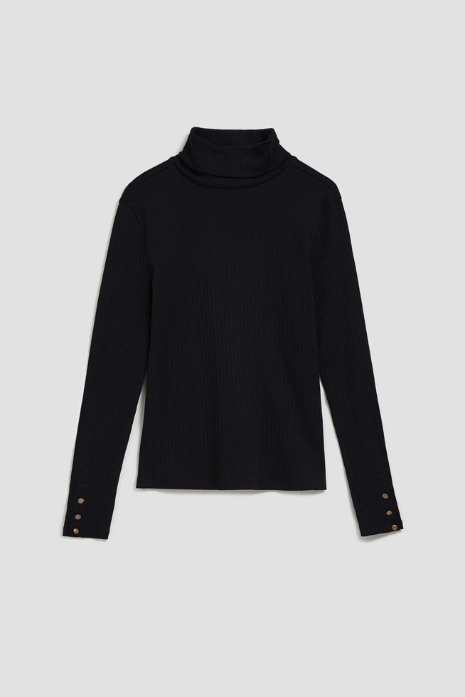 Prążkowana czarna bluzka z golfem