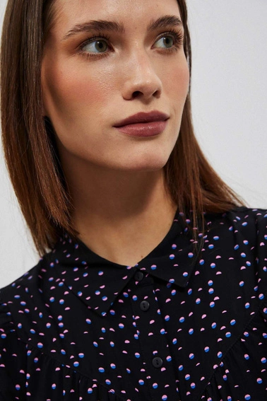 Wzorzysta koszula z bufiastymi rękawami czarna