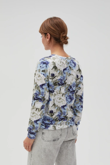 Bluza w kwiaty bez kaptura niebieska