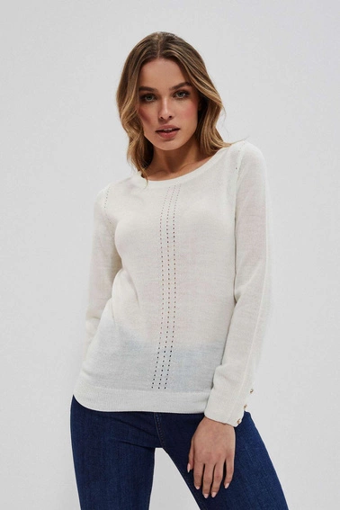 Sweter z ażurowym zdobieniem perłowy