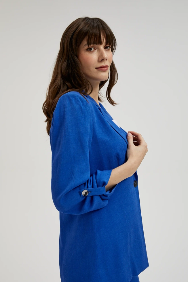 Lniana marynarka z rękawami 3/4 niebieska