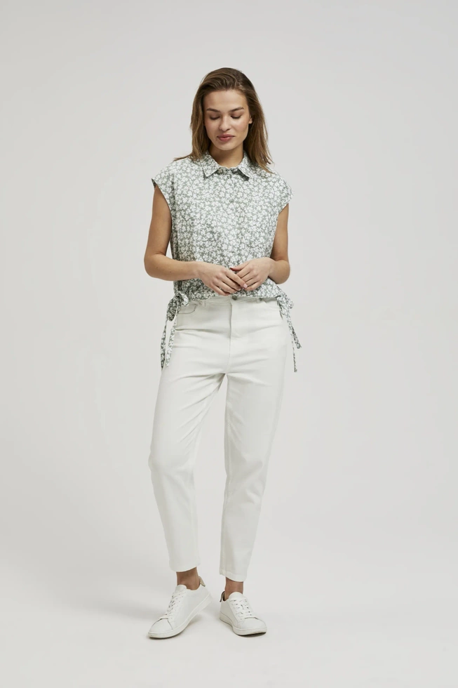 Koszula w kwiaty z krótkimi rękawami i kołnierzykiem oliwkowa