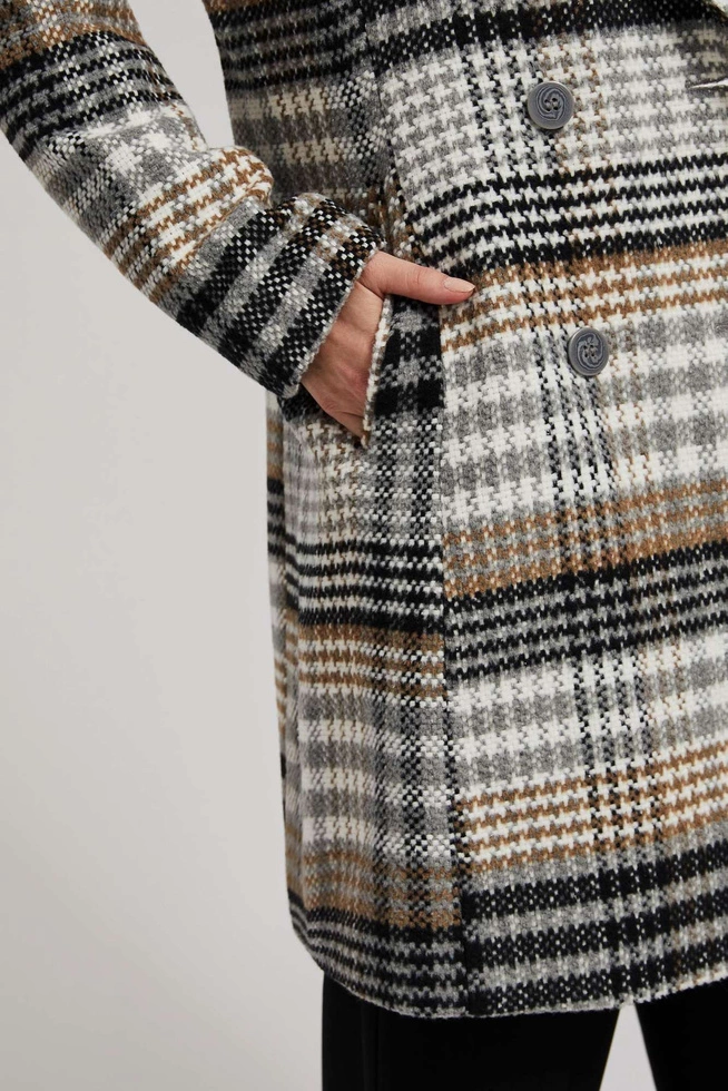 Dwurzędowy płaszcz w kratę