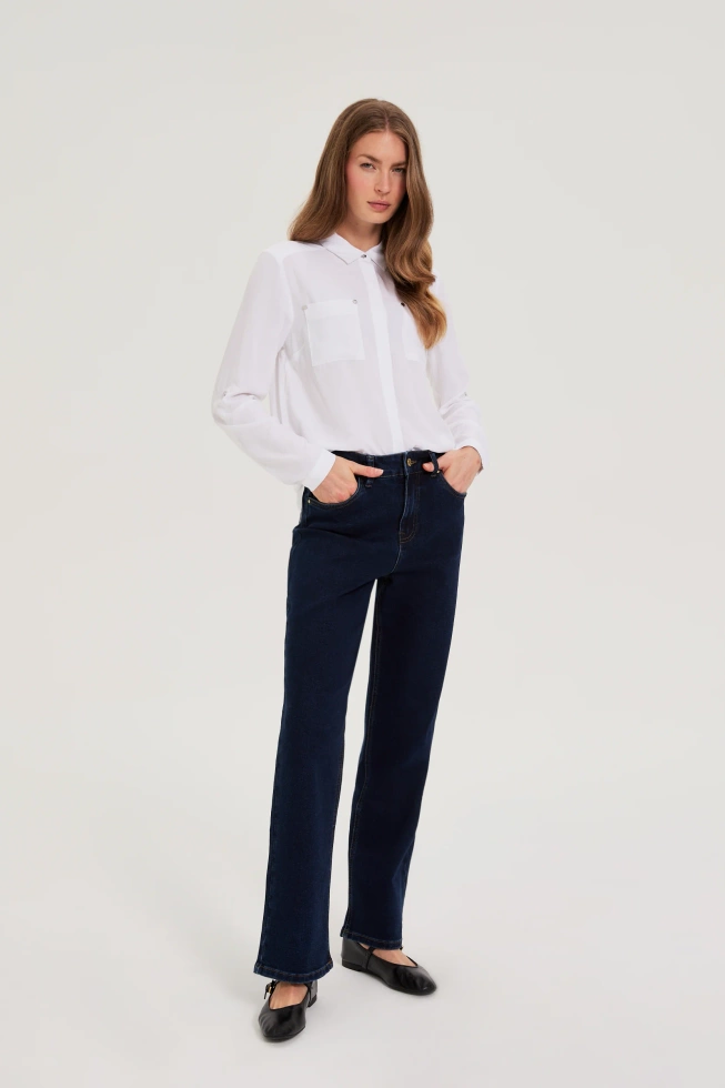 Gładkie jeansy granatowe