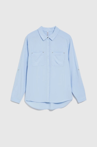 Wiskozowa koszula z kieszeniami blękitna