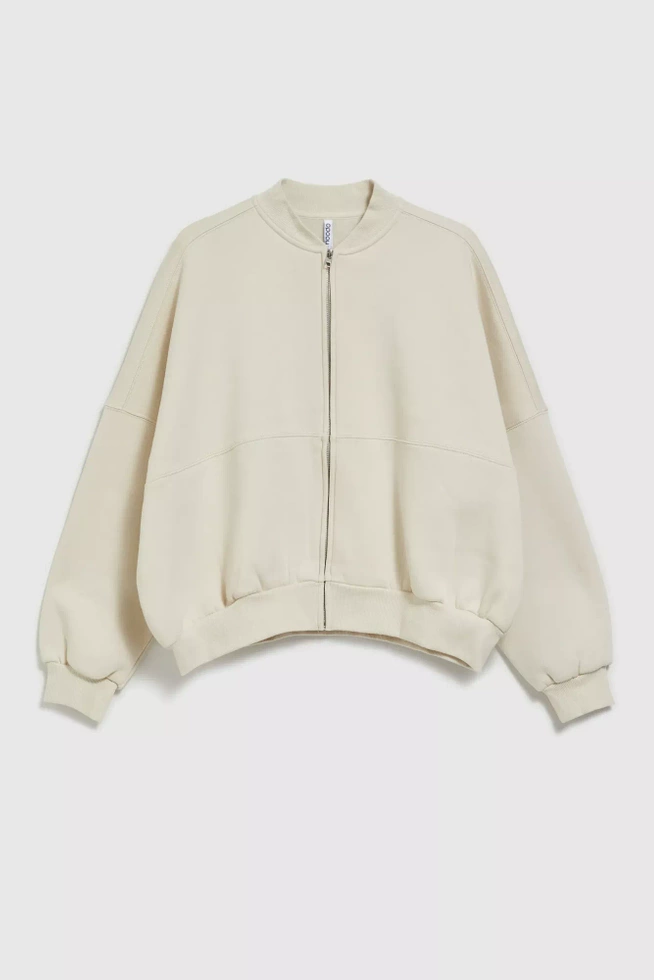 Bluza zapinana na zamek bez kaptura beżowa