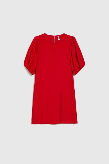 Sukienka z wiskozy z bufiastymi rękawami czerwona 