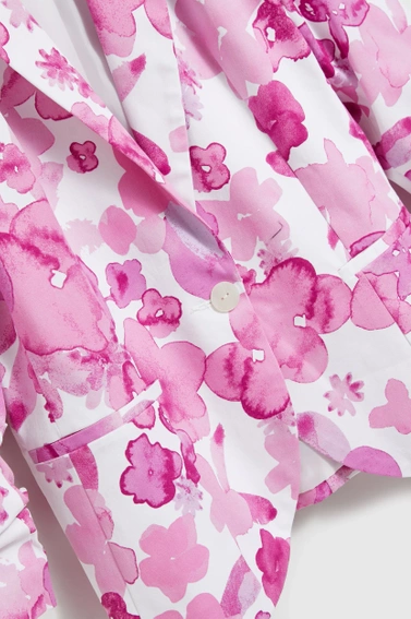 Marynarka z marszczonymi rękawami w kwiaty różowa