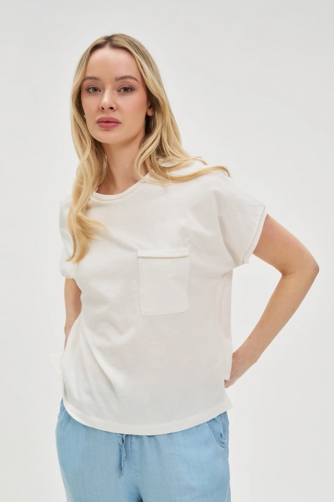 Bawełniana bluzka z kieszonką biała