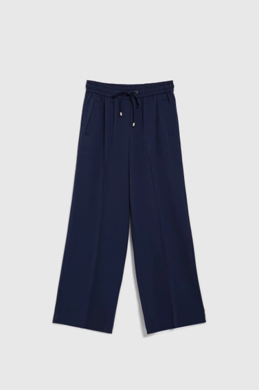 Spodnie z szerokimi nogawkami i wiązaniem w pasie granatowe