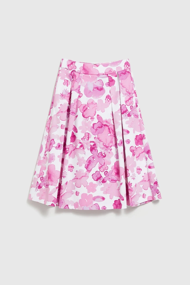 Rozkloszowana spódnica w kwiaty różowa