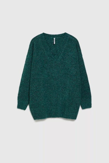 Gładki sweter z dekoltem w serek