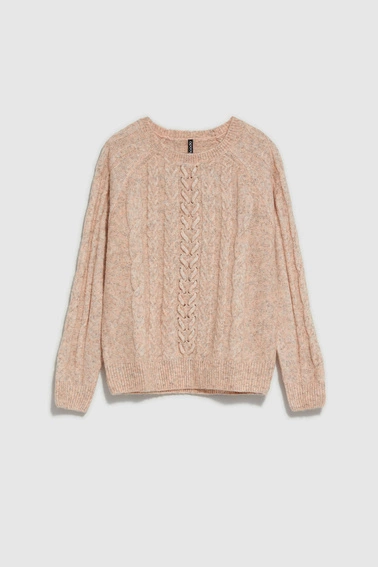 Sweter z ozdobnym splotem pudrowo-różowy