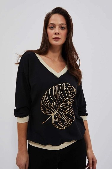 Bluza z dekoltem w serek i nadrukiem czarna