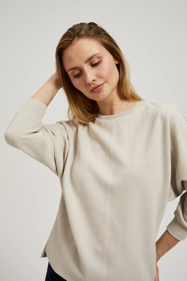 Gładka bluza wkładana przez głowę z rękawami 3/4 beżowa