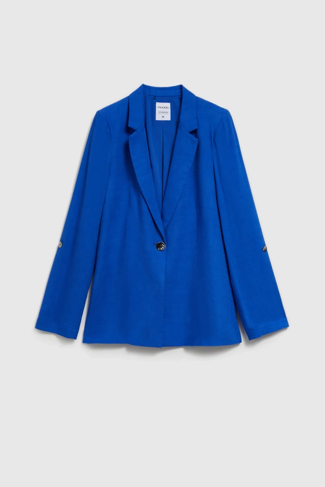 Lniana marynarka z rękawami 3/4 niebieska