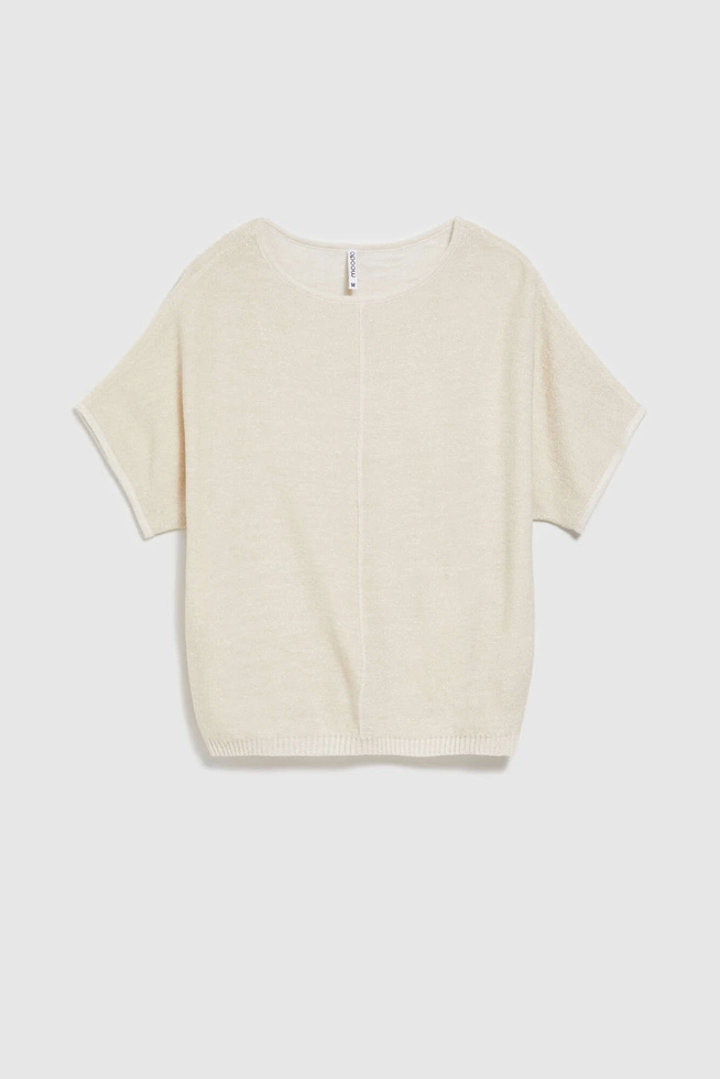 Sweter oversize z metaliczną nitką perłowy