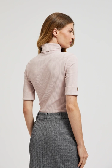 Prążkowana bluzka z golfem różowa