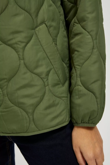 Krótka pikowana kurtka z kapturem khaki