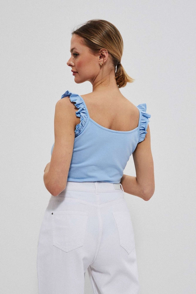 Top z ozdobnymi ramiączkami niebieski
