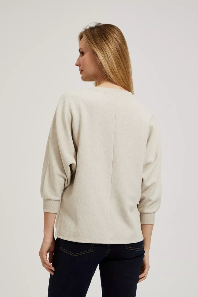 Gładka bluza wkładana przez głowę z rękawami 3/4 beżowa