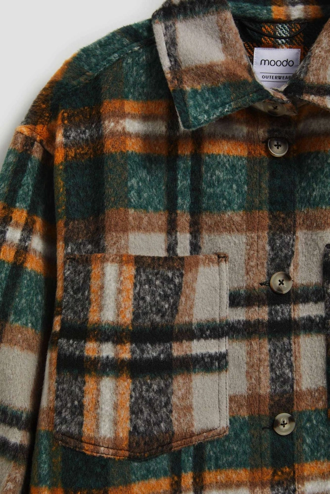 Koszulowa kurtka w kratę ciemnobeżowa